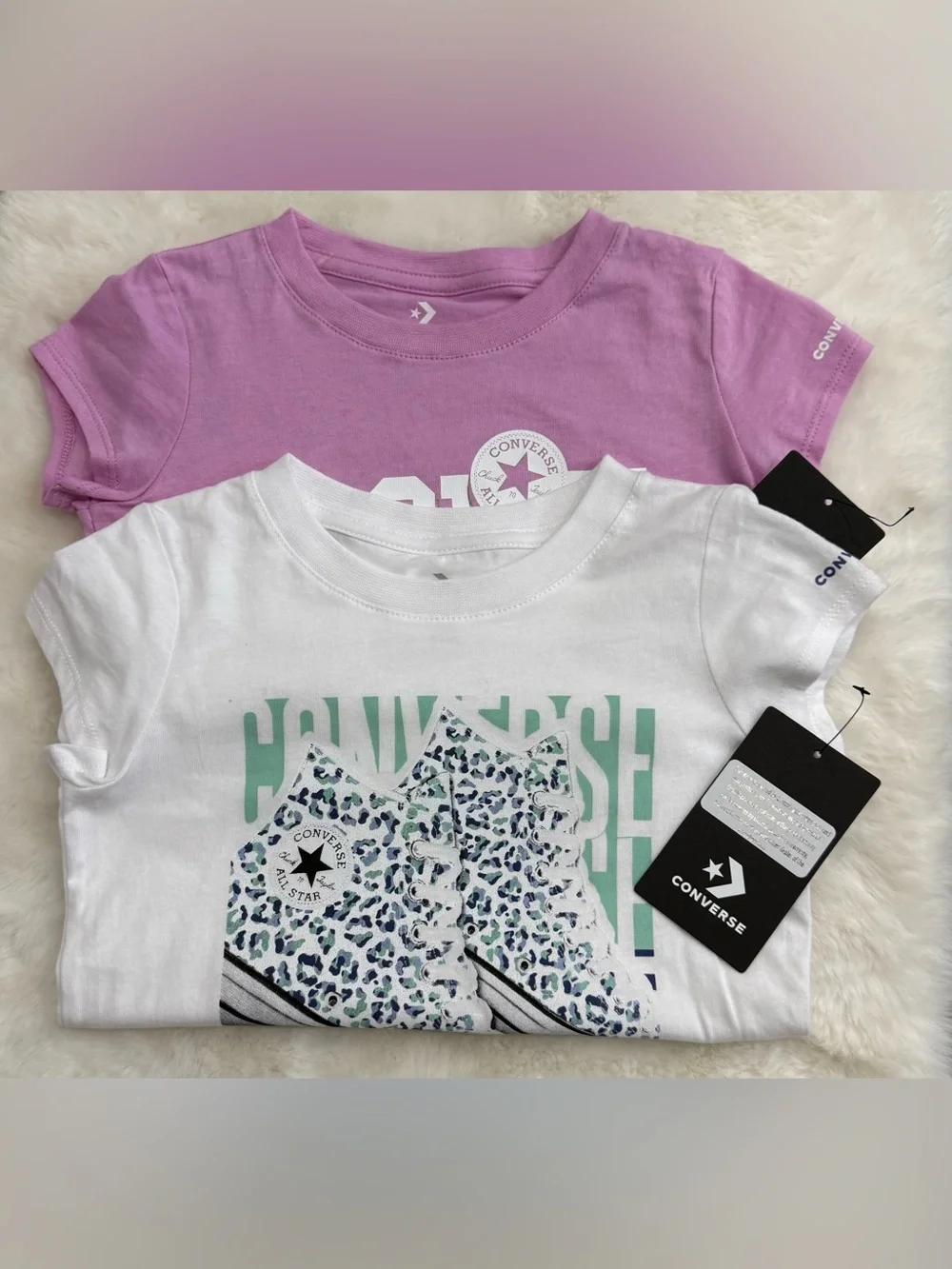 NWT Converse Girls Short Sleeve Tee Set - Purple & White with Sneaker Graphic Si